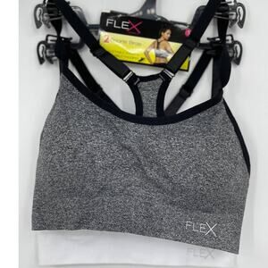 Flex Own It Sports Racerback Bras 2 pack Gray Black White NEW Small Gym Yoga